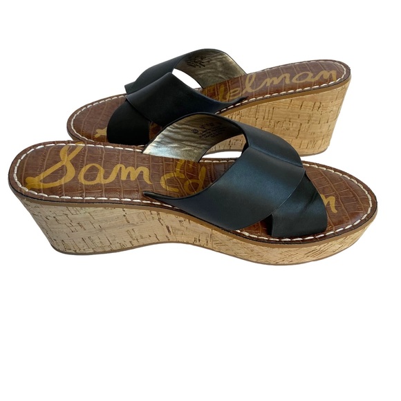 Sam Edelman Remini Black Leather Wedge Sandals Size 9 - Picture 5 of 8